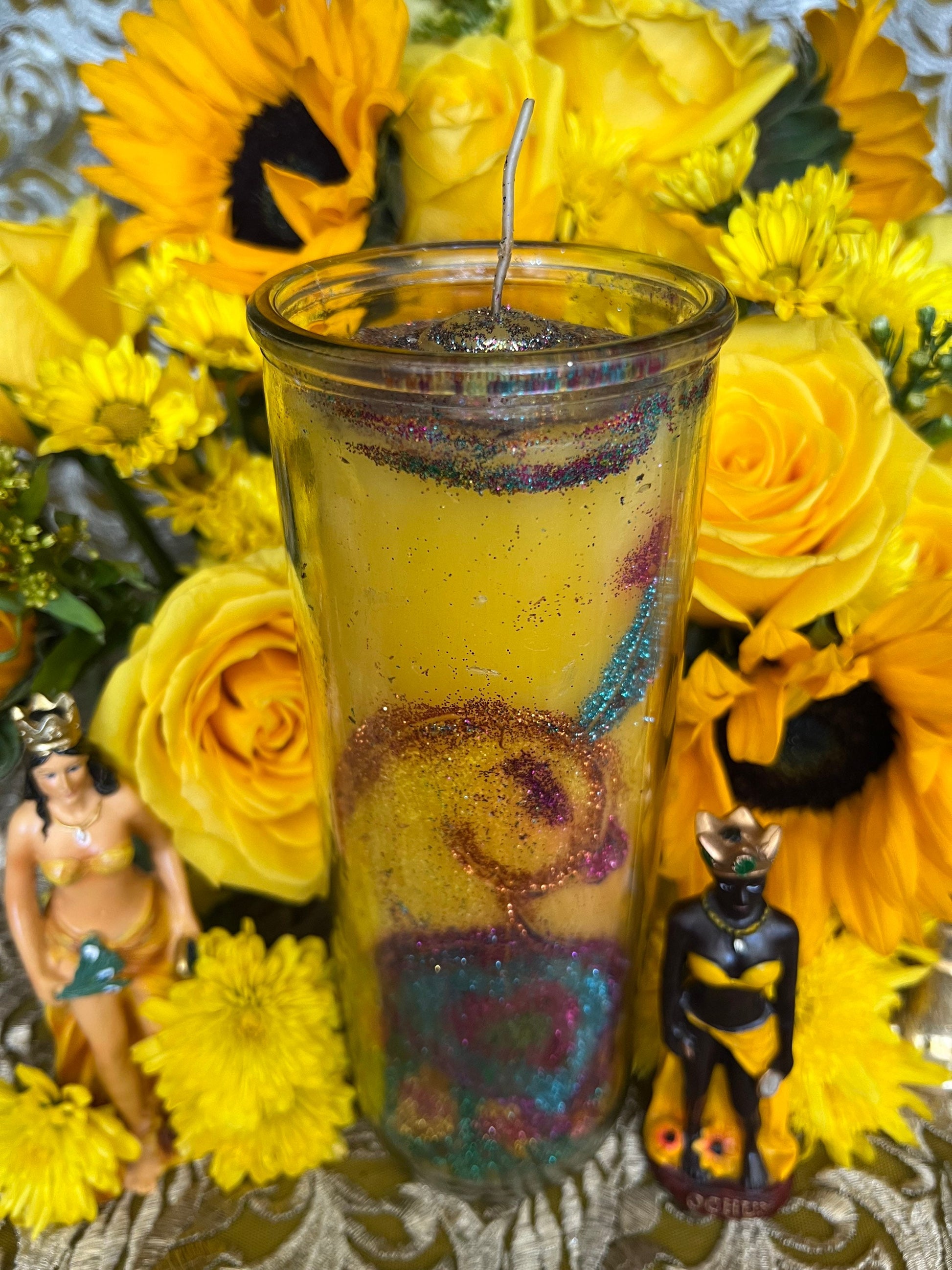 Oshun Hand-Carved Candle + 24K Gold + Ochun + Orisha + Santeria + Ifa + Yoruba + Lukumi + Santerismo