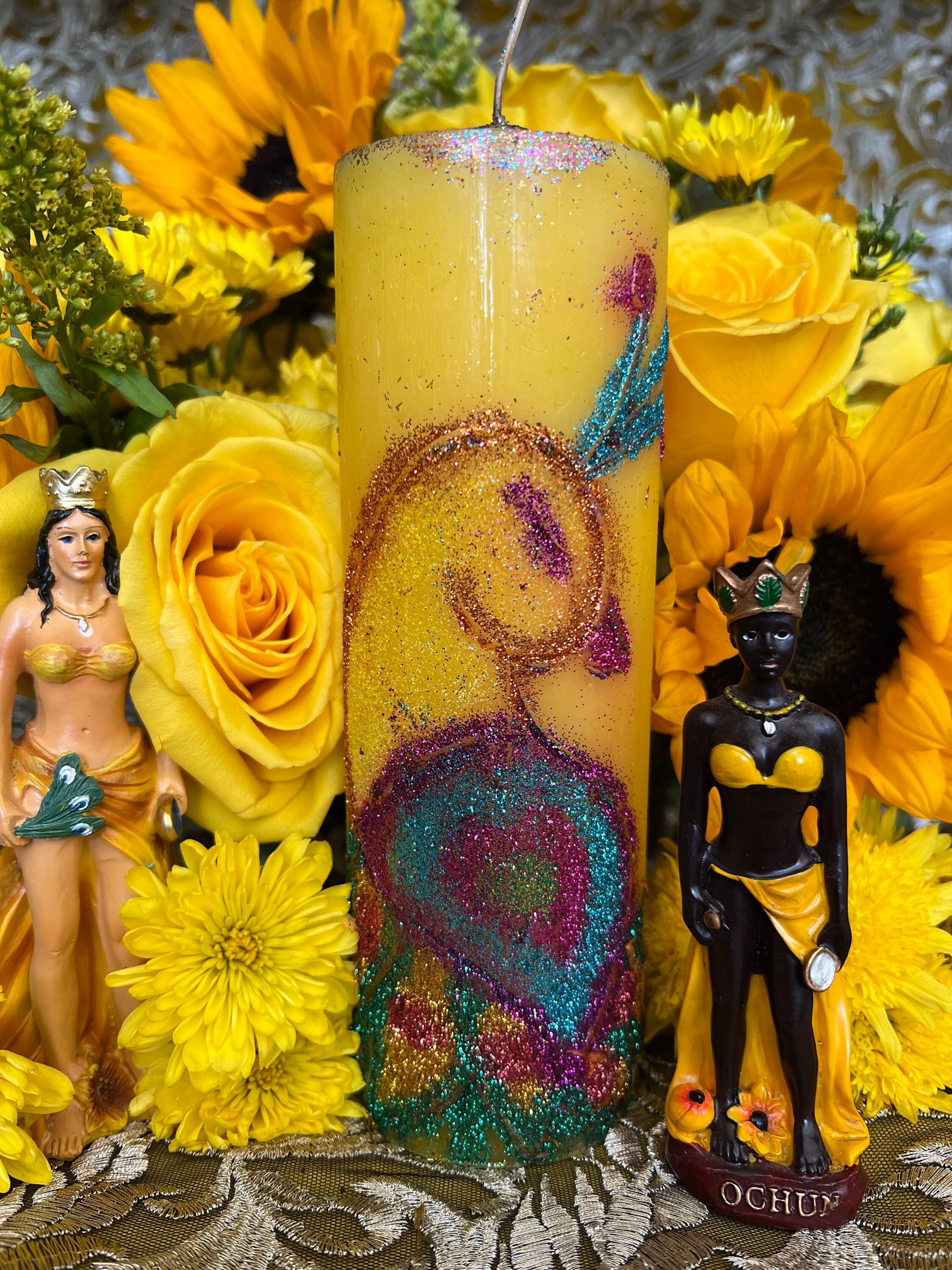 Oshun Hand-Carved Candle + 24K Gold + Ochun + Orisha + Santeria + Ifa + Yoruba + Lukumi + Santerismo