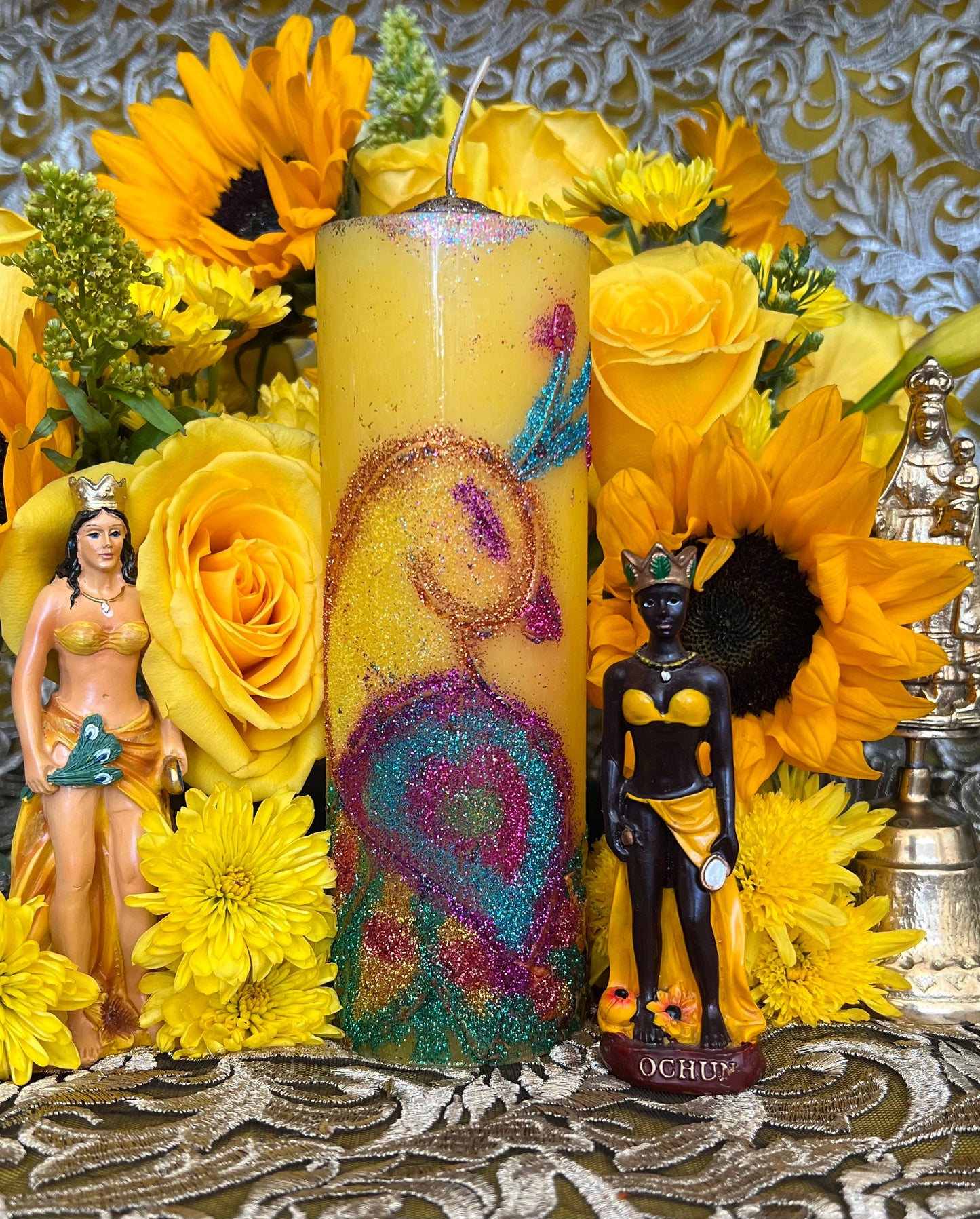 Oshun Hand-Carved Candle + 24K Gold + Ochun + Orisha + Santeria + Ifa + Yoruba + Lukumi + Santerismo