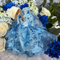 Santa Muerte Azul / Blue Statue with Dress + 24K Gold + Baptized + Fixed + Made in Mexico