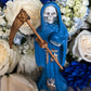 Santa Muerte Azul / Blue Statue with Dress + 24K Gold + Baptized + Fixed + Made in Mexico