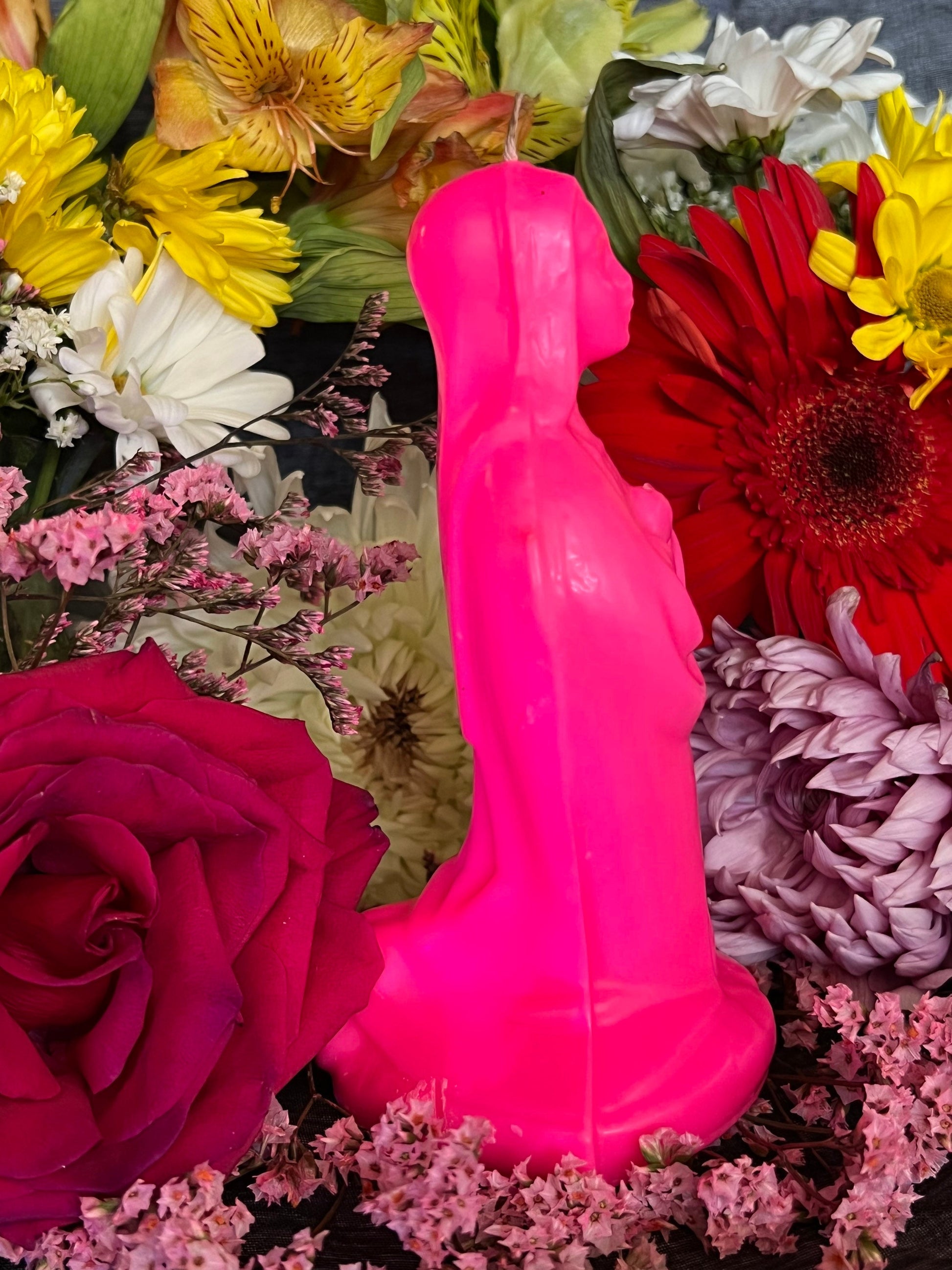 6” Neon Praying Mary Candle + Blessings + Spirituality + Glows under Blacklight