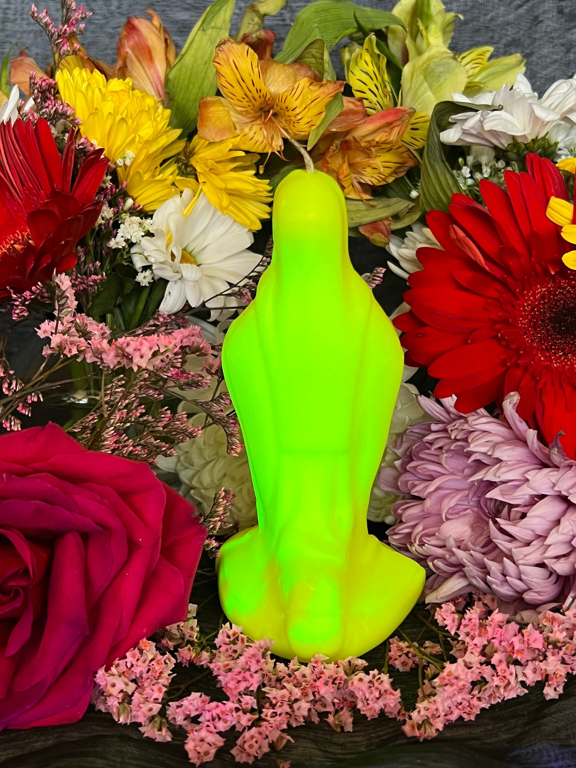 6” Neon Praying Mary Candle + Blessings + Spirituality + Glows under Blacklight