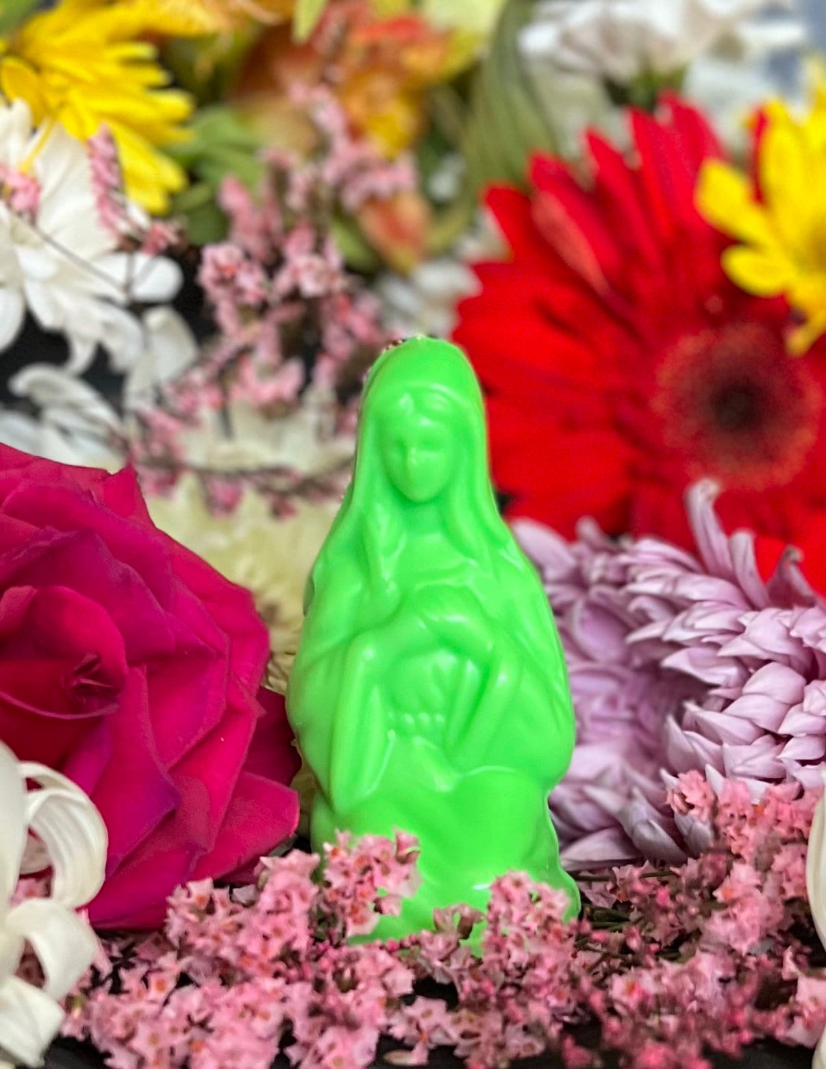 4” Neon Praying Mary Candle + Blessings + Spirituality + Glows under Blacklight