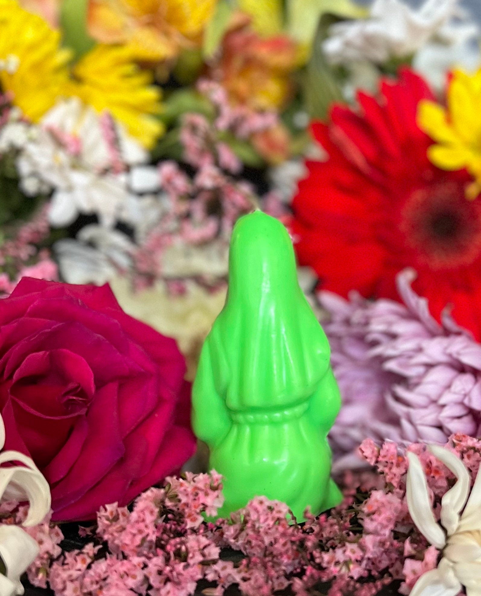 4” Neon Praying Mary Candle + Blessings + Spirituality + Glows under Blacklight