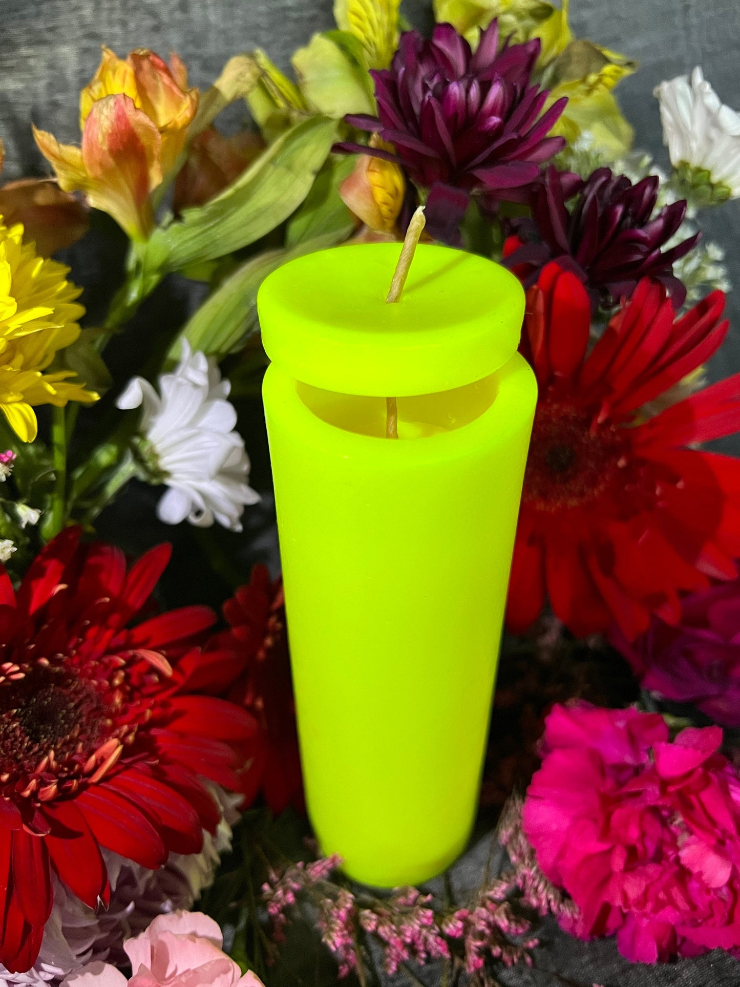Neon Loadable Pillar Candle + 6” x 2”+ Glows under Blacklight
