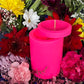 Neon Loadable Pillar Candle + 4” x 3”+ Glows under Blacklight