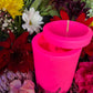 Neon Loadable Pillar Candle + 4” x 3”+ Glows under Blacklight