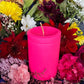 Neon Loadable Pillar Candle + 4” x 3”+ Glows under Blacklight