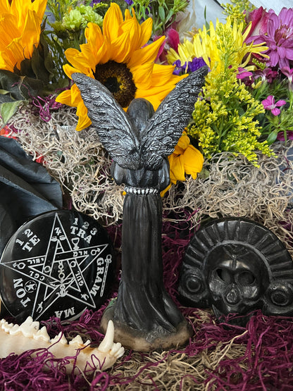 Santa Muerte Negra with Silver Wings Statue + Baptized + Fixed + Made in Mexico