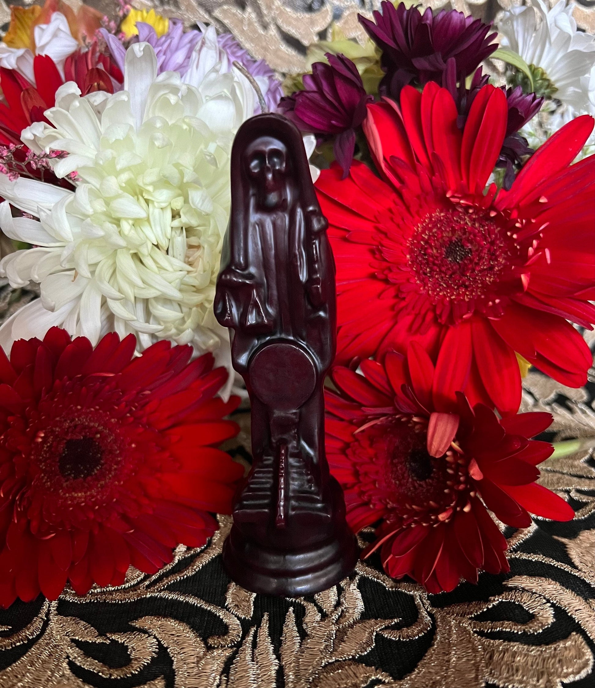 Santa Muerte Negra Reversing or Bleeding Figure Candle + Blessed + Reversing + Overcome Enemies