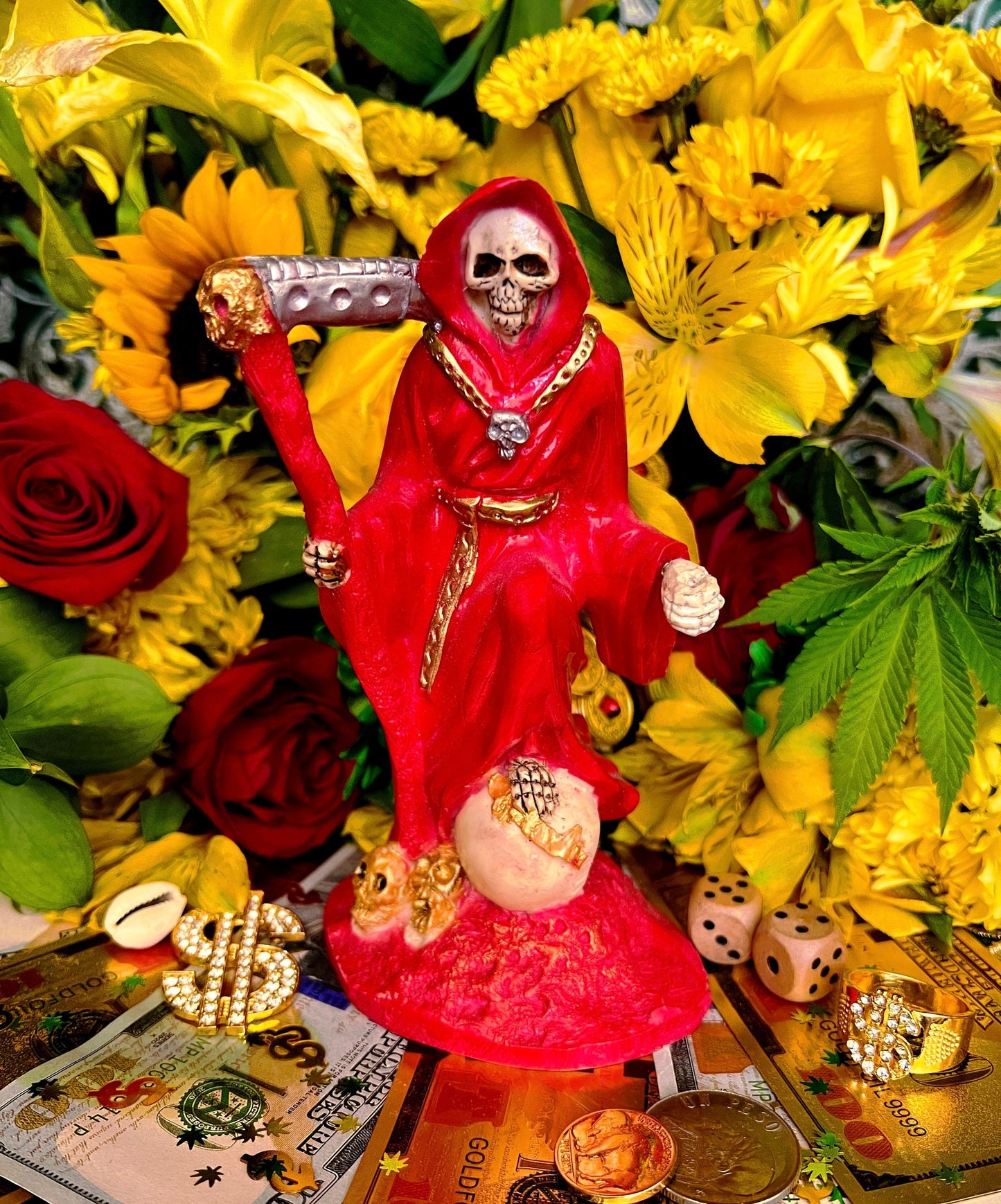 Santa Muerte Roja Imperial Statue + 6.5” + Baptized + Fixed + Made in Mexico