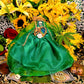 Santa Muerte Verde Statue with Dress + Green + Money + Legal Issues + Justice + Baptized + Fixed + Made in Mexico + 24K Gold Leaf on Scythe