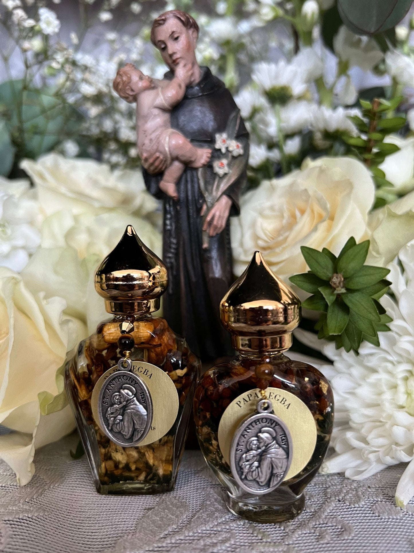 Papa Legba Oil + Open Roads + Protection + Cleansing + Saint Anthony + Medal on Large Bottle Blessed by Pope