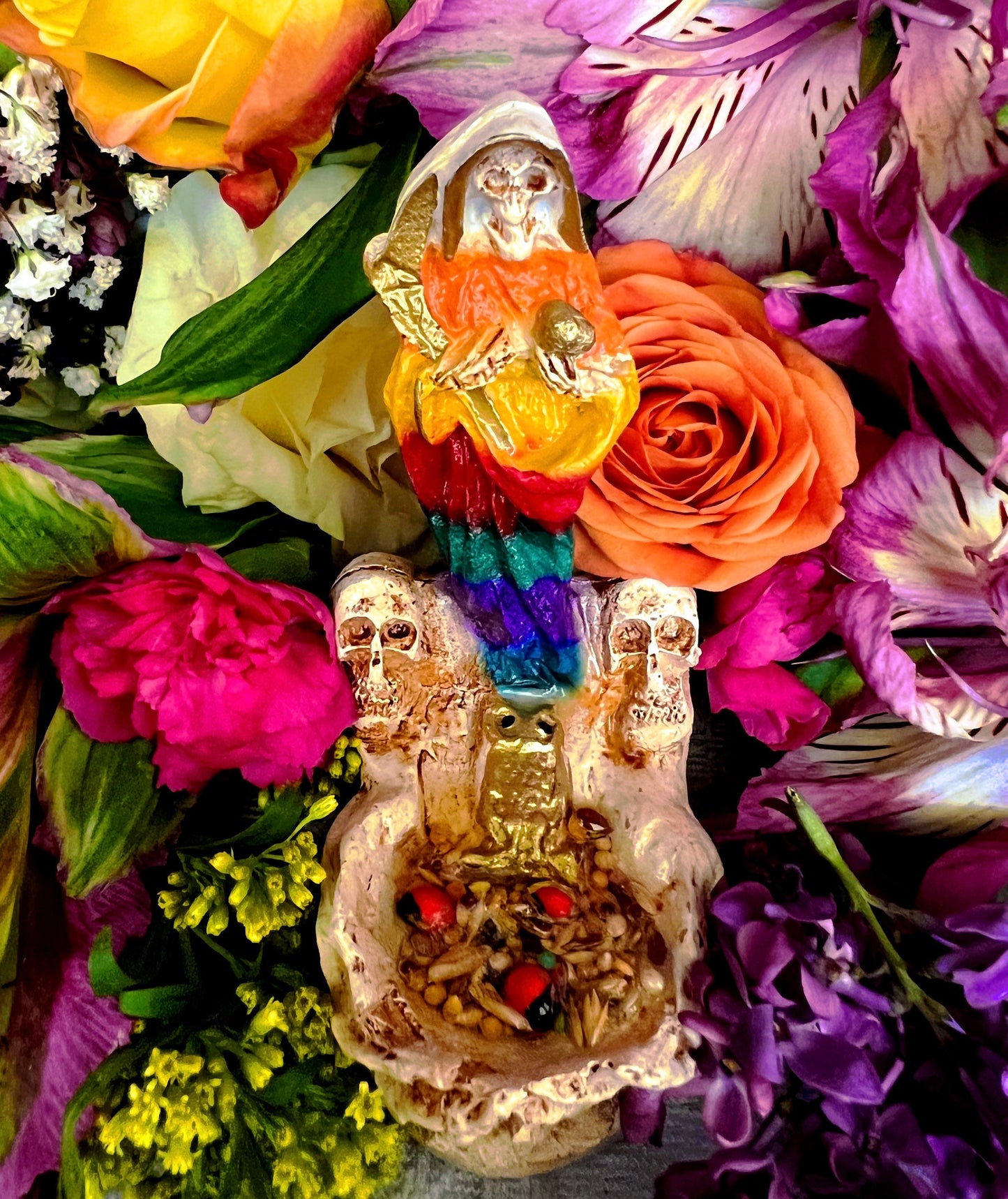 Santa Muerte Siete Colores Statuette in Hands + Baptized + Blessed + Fixed + Made in Mexico