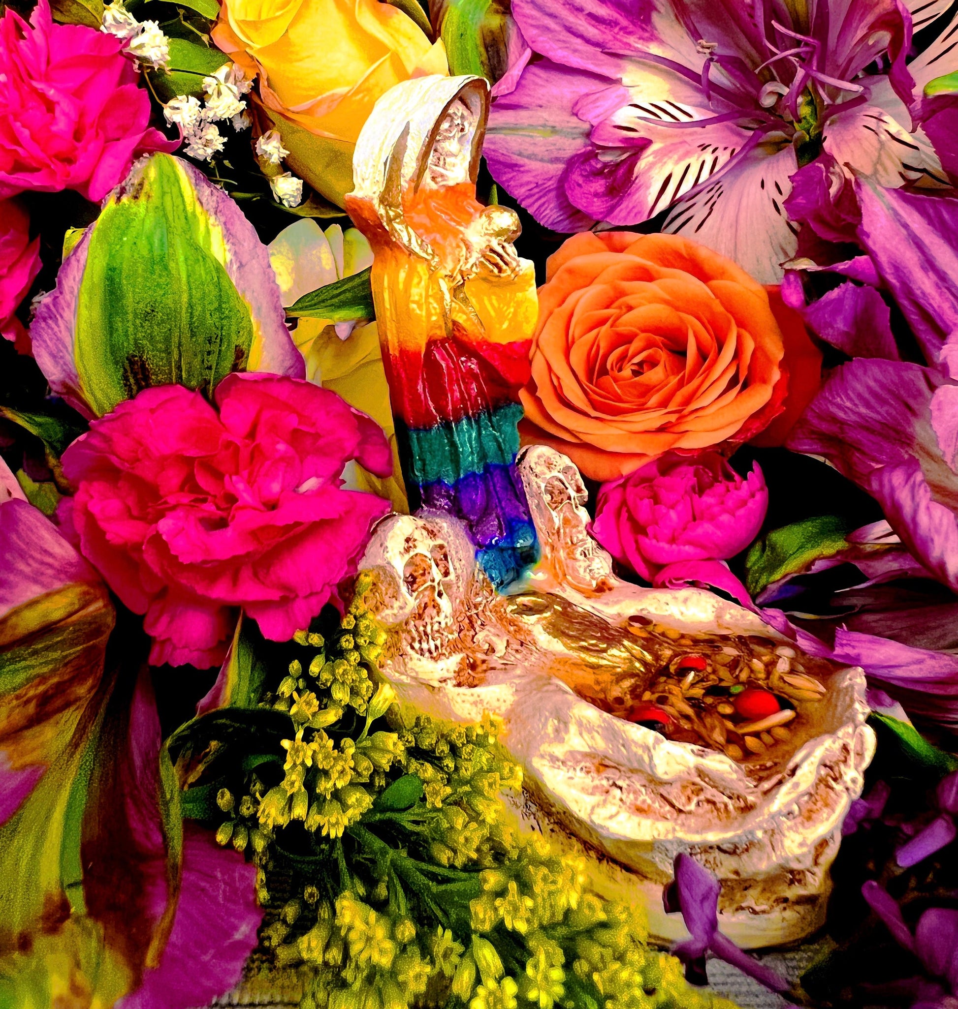 Santa Muerte Siete Colores Statuette in Hands + Baptized + Blessed + Fixed + Made in Mexico