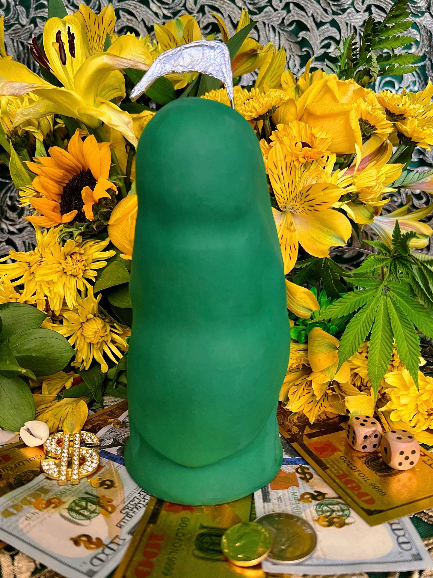 Santa Muerte Verde Statue + Green + Mictecacihuatl + Mictlantecihuatl + Traditionally Crafted from Mexican Clay + 1 of Kind + Made in Mexico