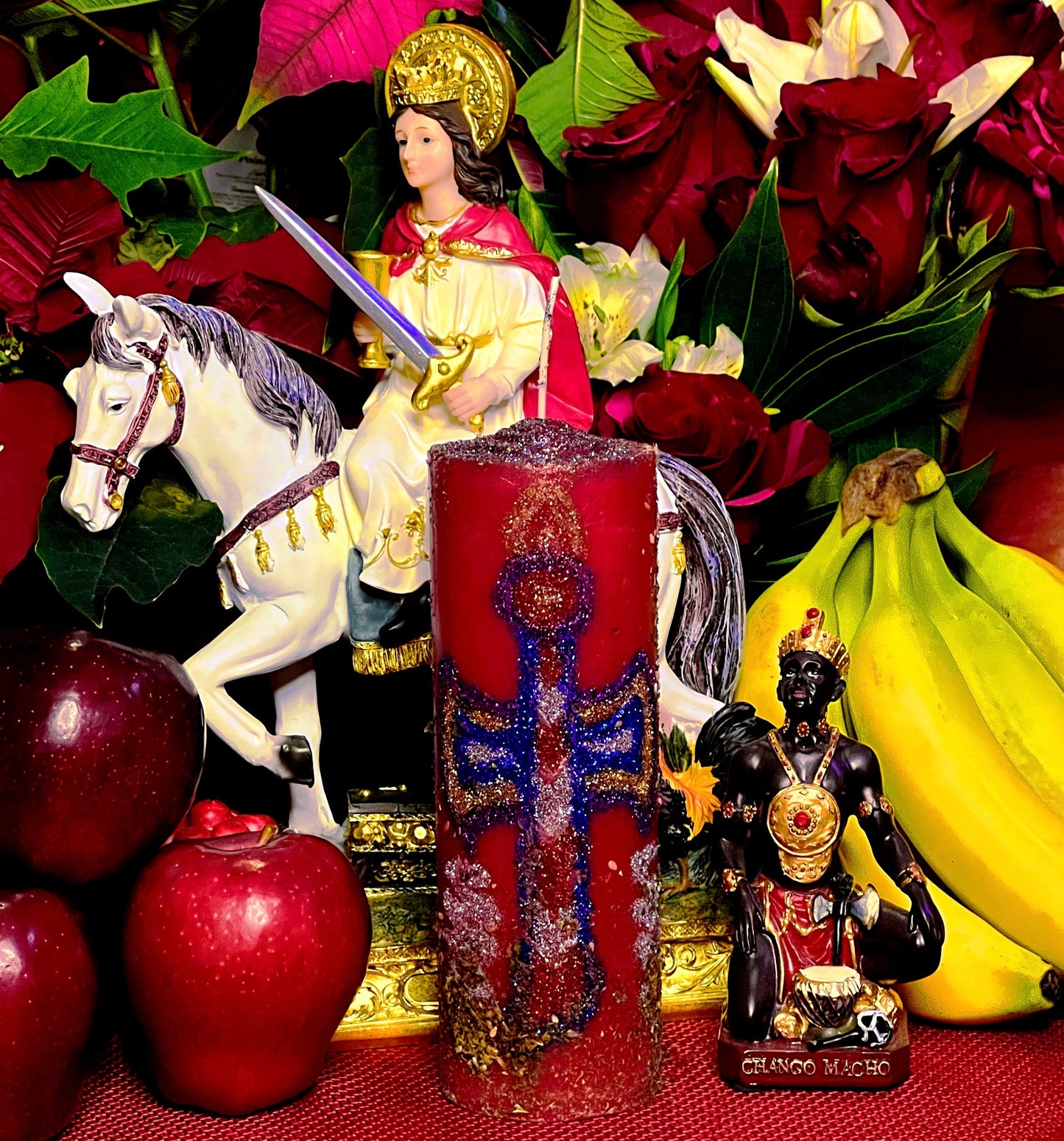 Chango Macho Protection & Abundance Hand-Carved Candle + Shango + Saint Barbara + 24K Gold + Sango + Xango