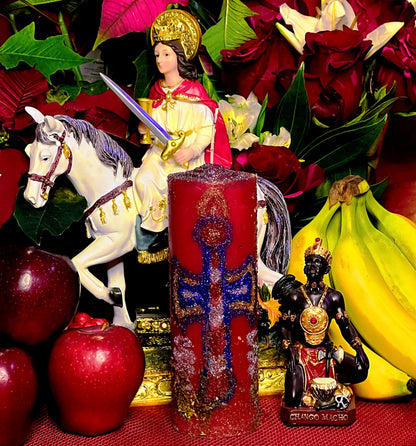 Chango Macho Protection & Abundance Hand-Carved Candle + Shango + Saint Barbara + 24K Gold + Sango + Xango