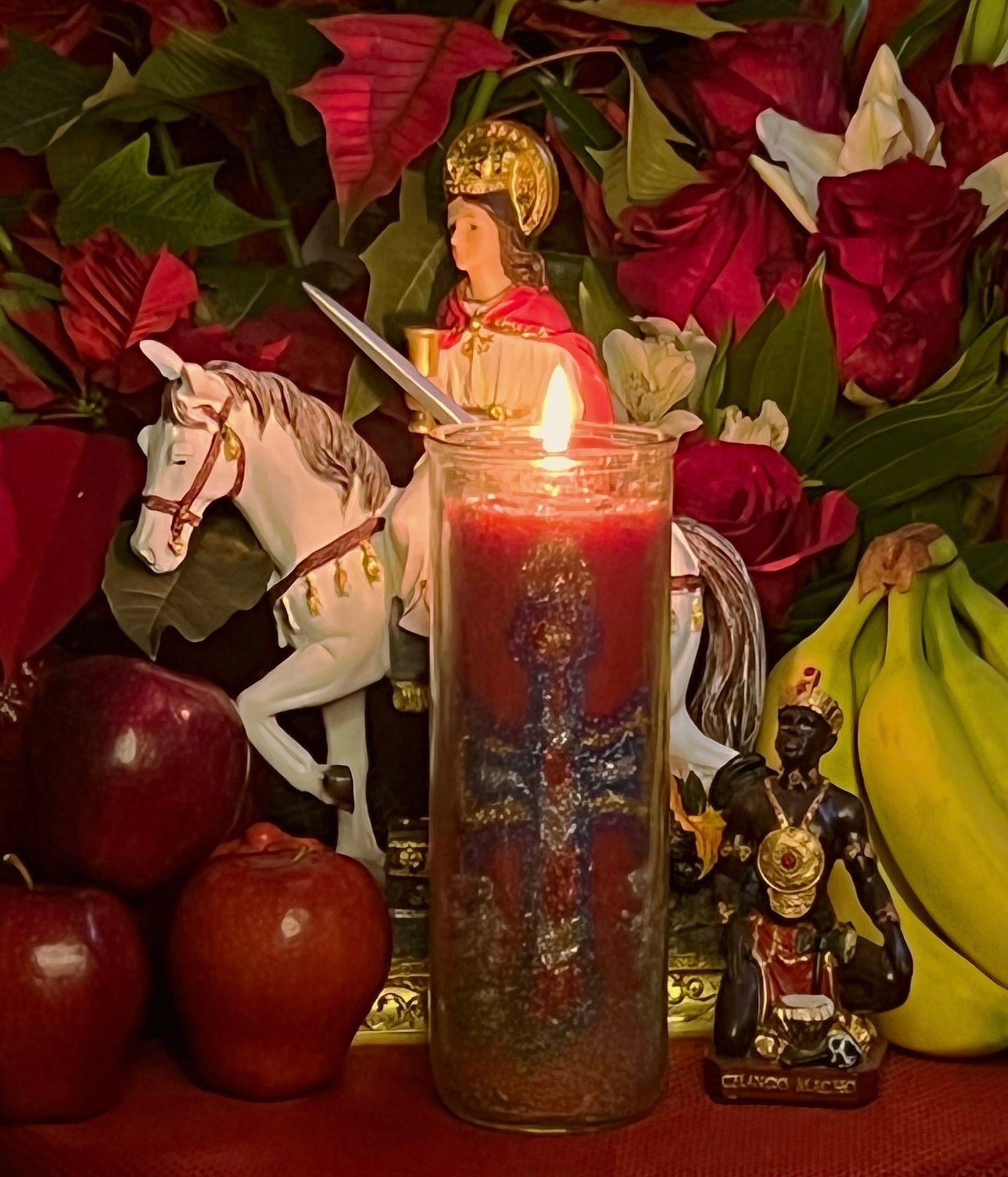 Chango Macho Protection & Abundance Hand-Carved Candle + Shango + Saint Barbara + 24K Gold + Sango + Xango