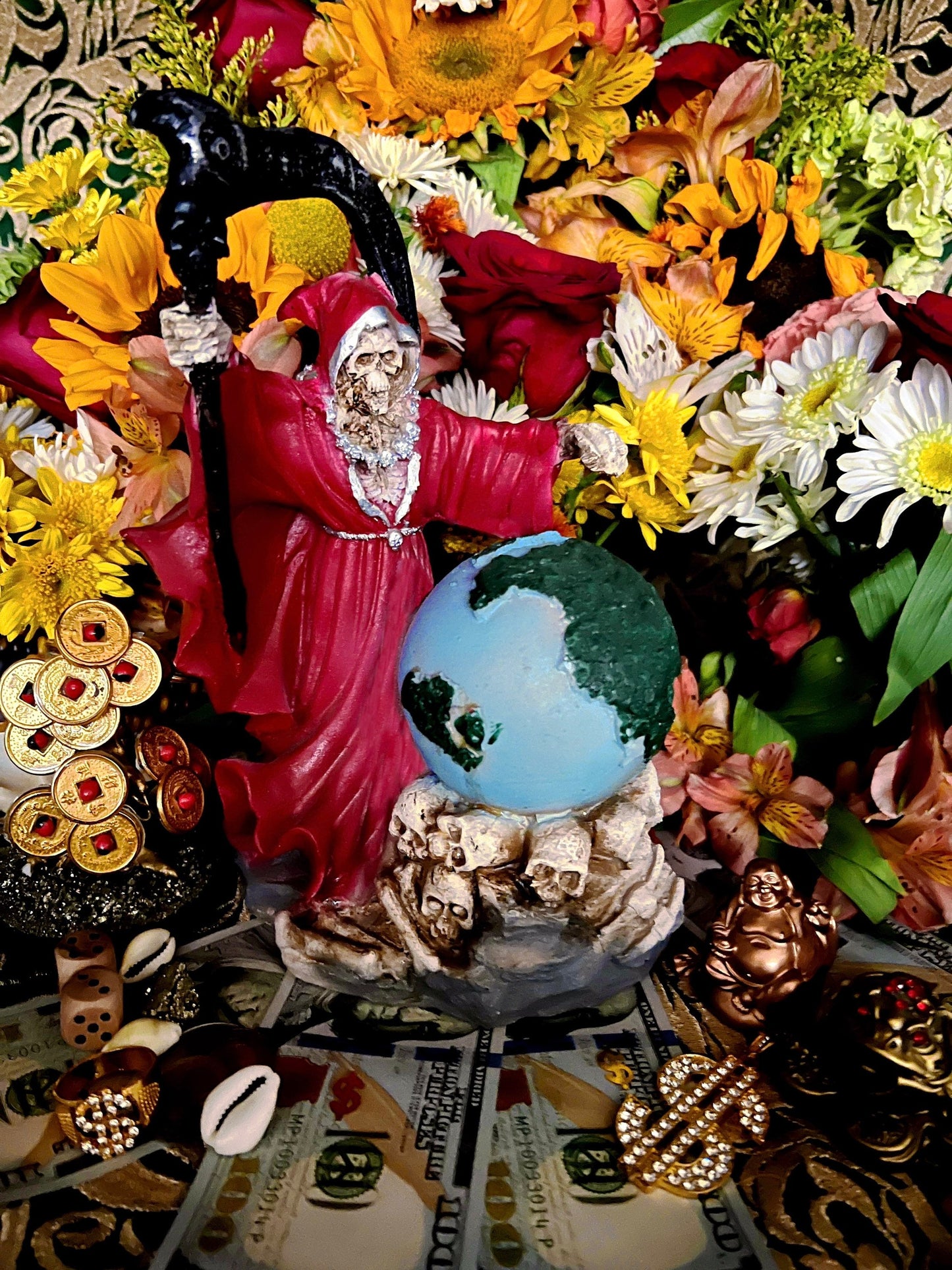 Santa Muerte Roja Statue 9” + Baptized + Vencedora + Fixed + Made in Mexico