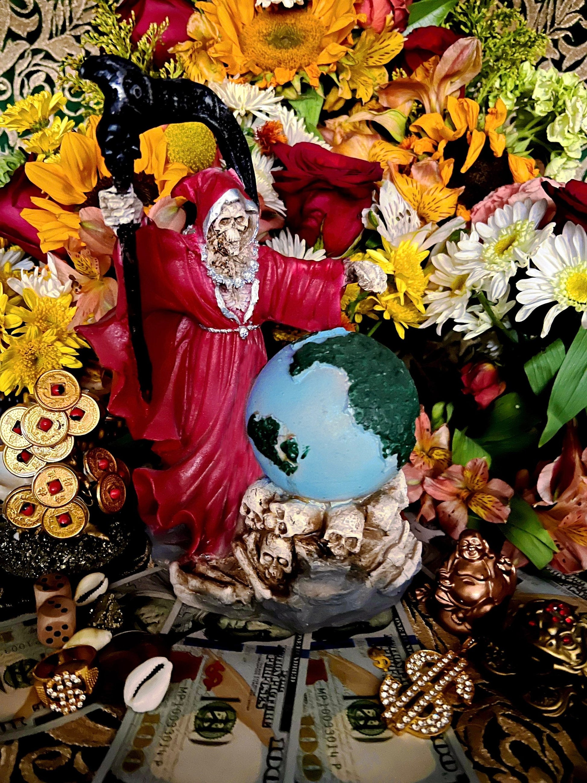 Santa Muerte Roja Statue 9” + Baptized + Vencedora + Fixed + Made in Mexico
