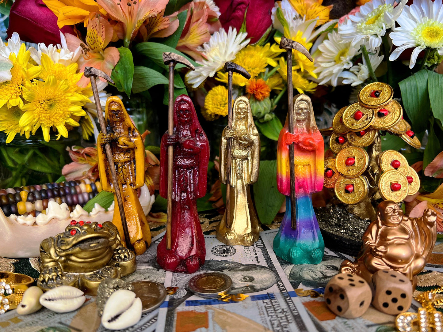 Santa Muerte Statue with Scythe + Baptized + Fixed + Made in Mexico