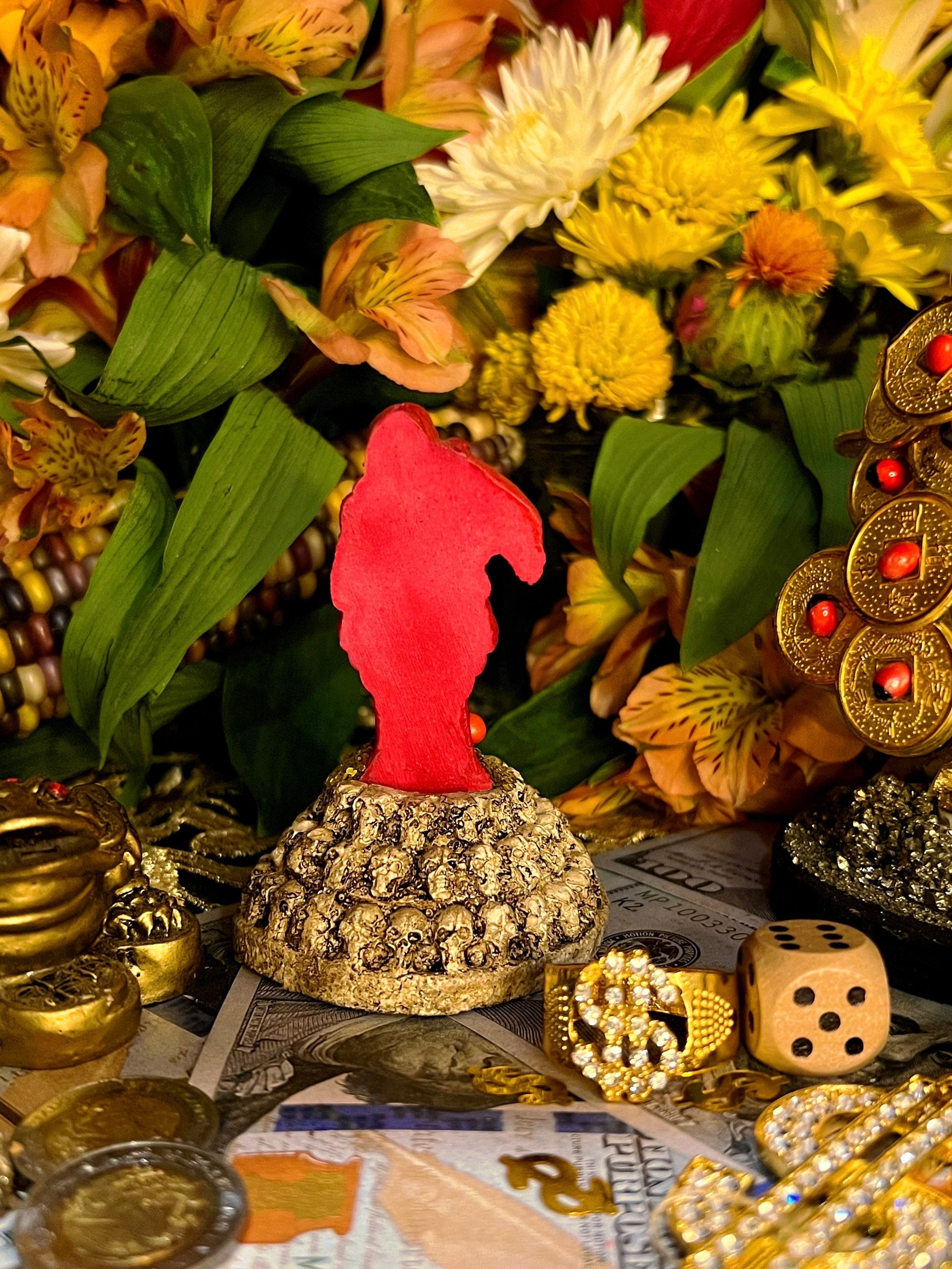 Santa Muerte Roja Statuette + Skulls + Baptized + Blessed + Fixed + Made in Mexico