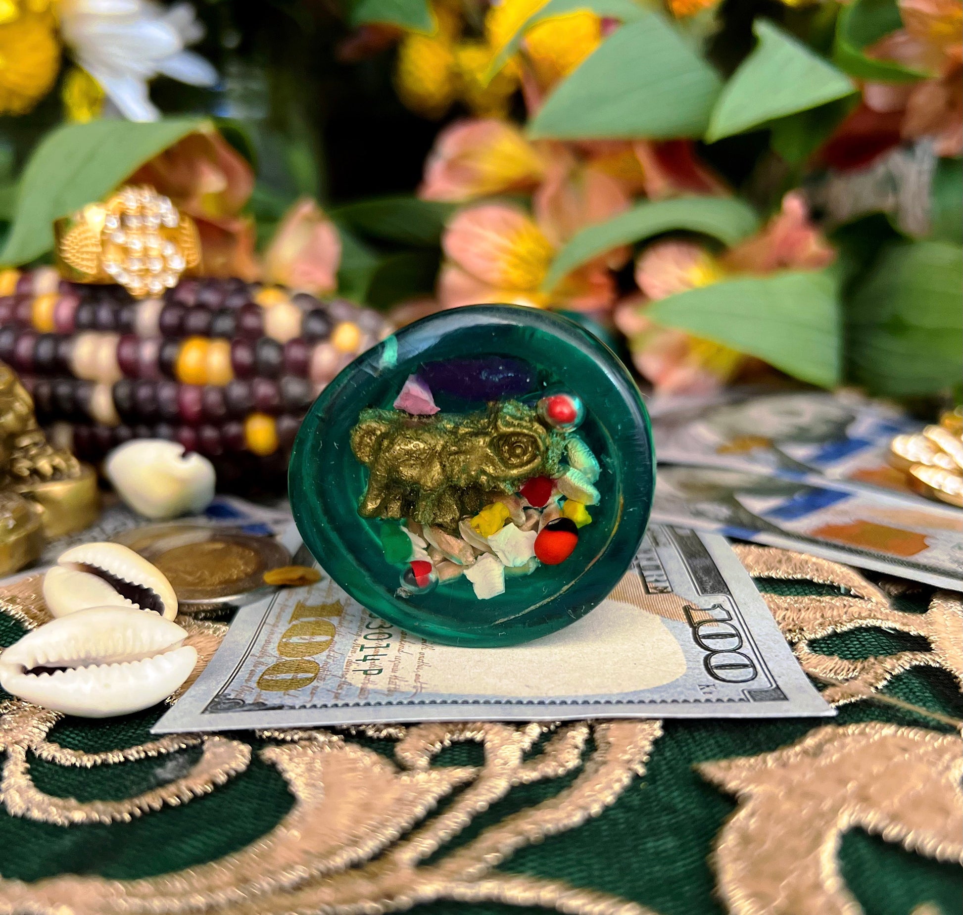 Santa Muerte Verde Statue + Green + Money + Legal Issues + Justice + Transparent + Baptized + Fixed + Made in Mexico