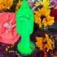 Neon Santa Muerte Figure Candle + Blessed + Glows under Blacklight