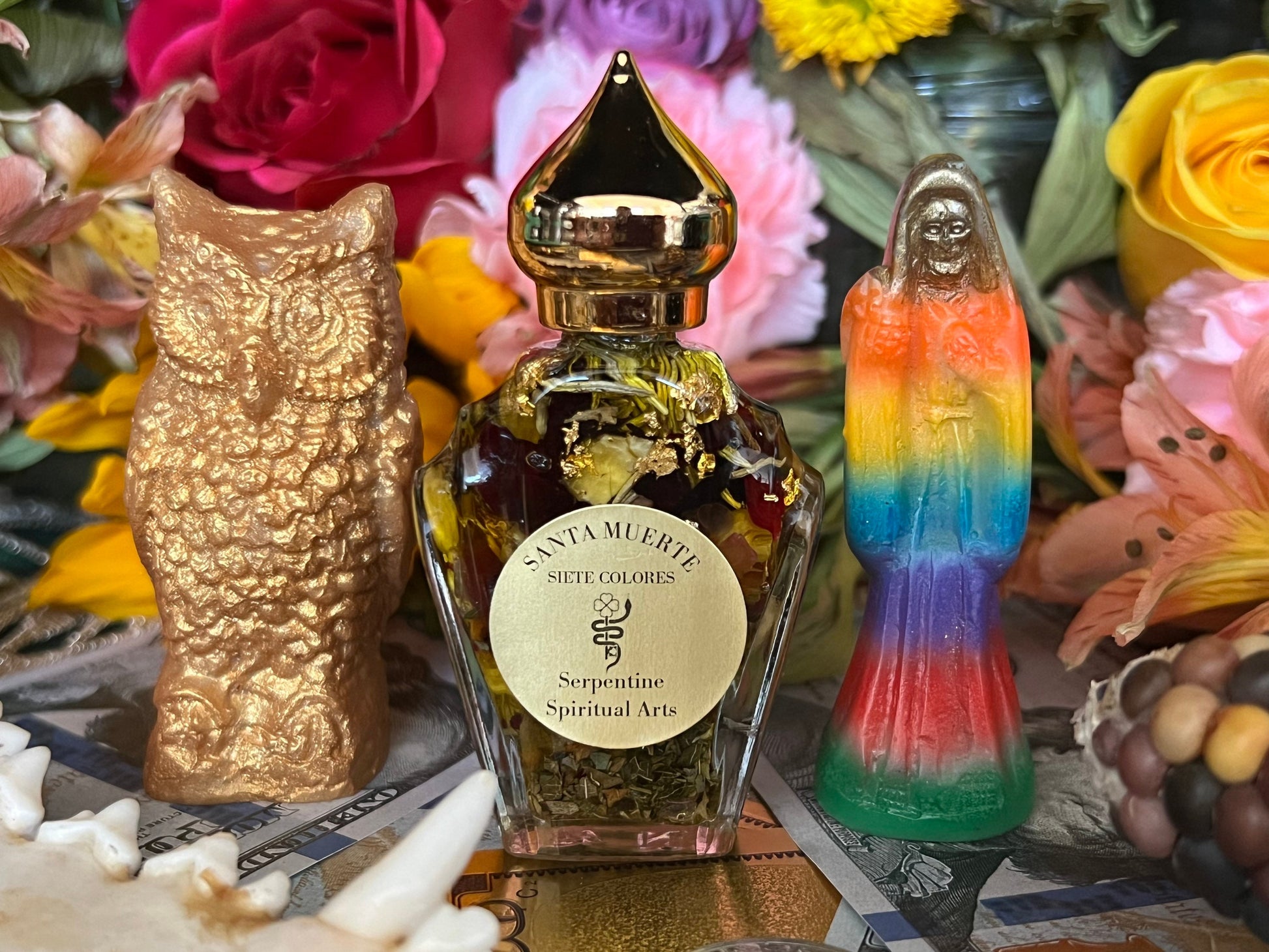 Santa Muerte Siete Colores Oil + All-Purpose + Love + Luck + Money + Siete Potencias