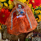 Santa Muerte Naranja Statue with Dress + Baptized + Fixed + Made in Mexico + Orange + Abre Camino + Transformation + Overcoming Addiction