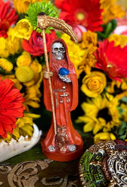 Santa Muerte Naranja Statue with Dress + Baptized + Fixed + Made in Mexico + Orange + Abre Camino + Transformation + Overcoming Addiction