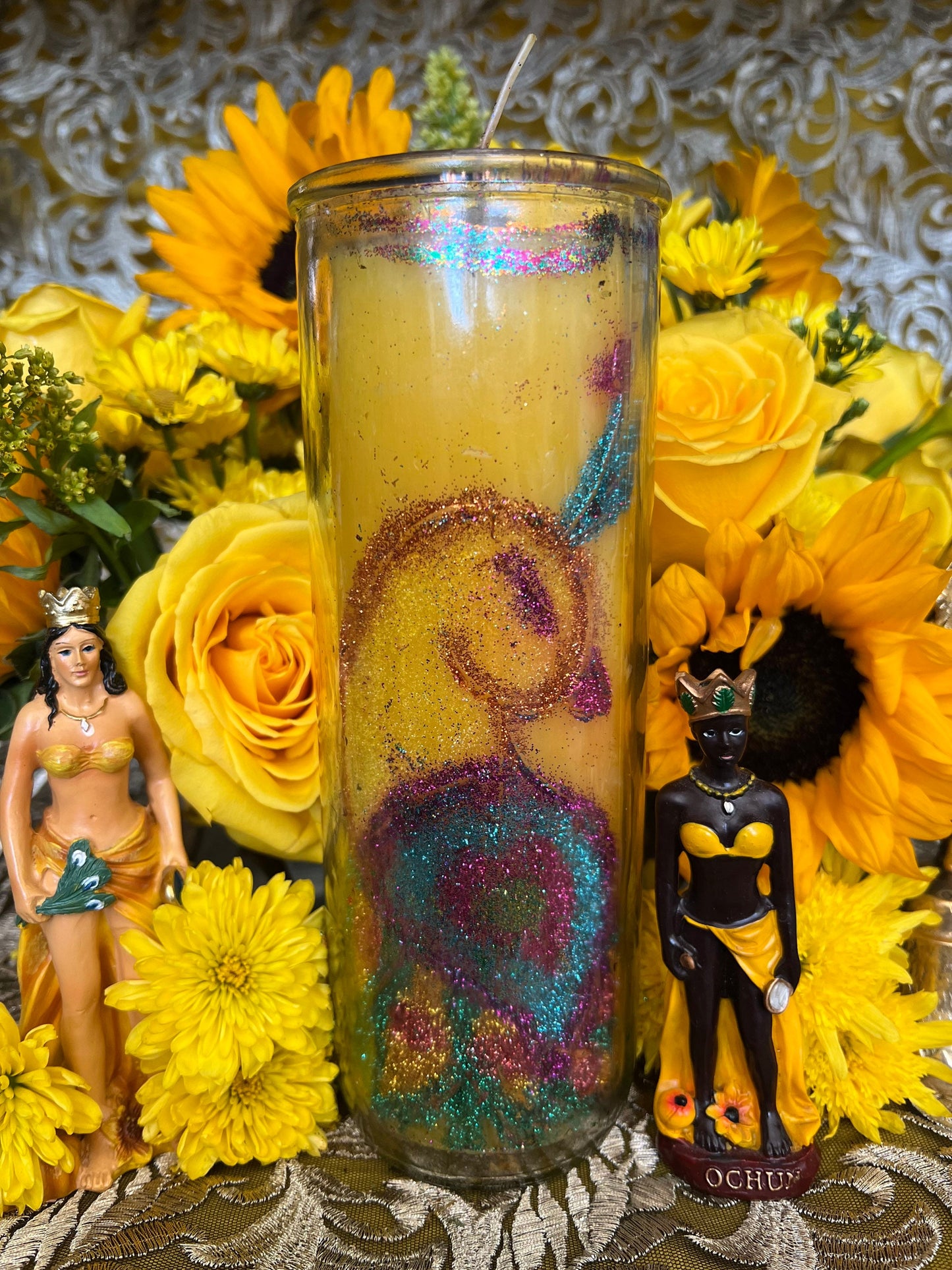 Oshun Hand-Carved Candle + 24K Gold + Ochun + Orisha + Santeria + Ifa + Yoruba + Lukumi + Santerismo
