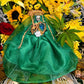 Santa Muerte Verde Statue with Dress + Green + Money + Legal Issues + Justice + Baptized + Fixed + Made in Mexico + 24K Gold Leaf on Scythe