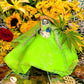Santa Muerte Verde Statue with Dress + Green + Money + Legal Issues + Justice + Baptized + Fixed + Made in Mexico + 24K Gold Leaf on Scythe