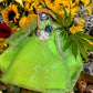 Santa Muerte Verde Statue with Dress + Green + Money + Legal Issues + Justice + Baptized + Fixed + Made in Mexico + 24K Gold Leaf on Scythe