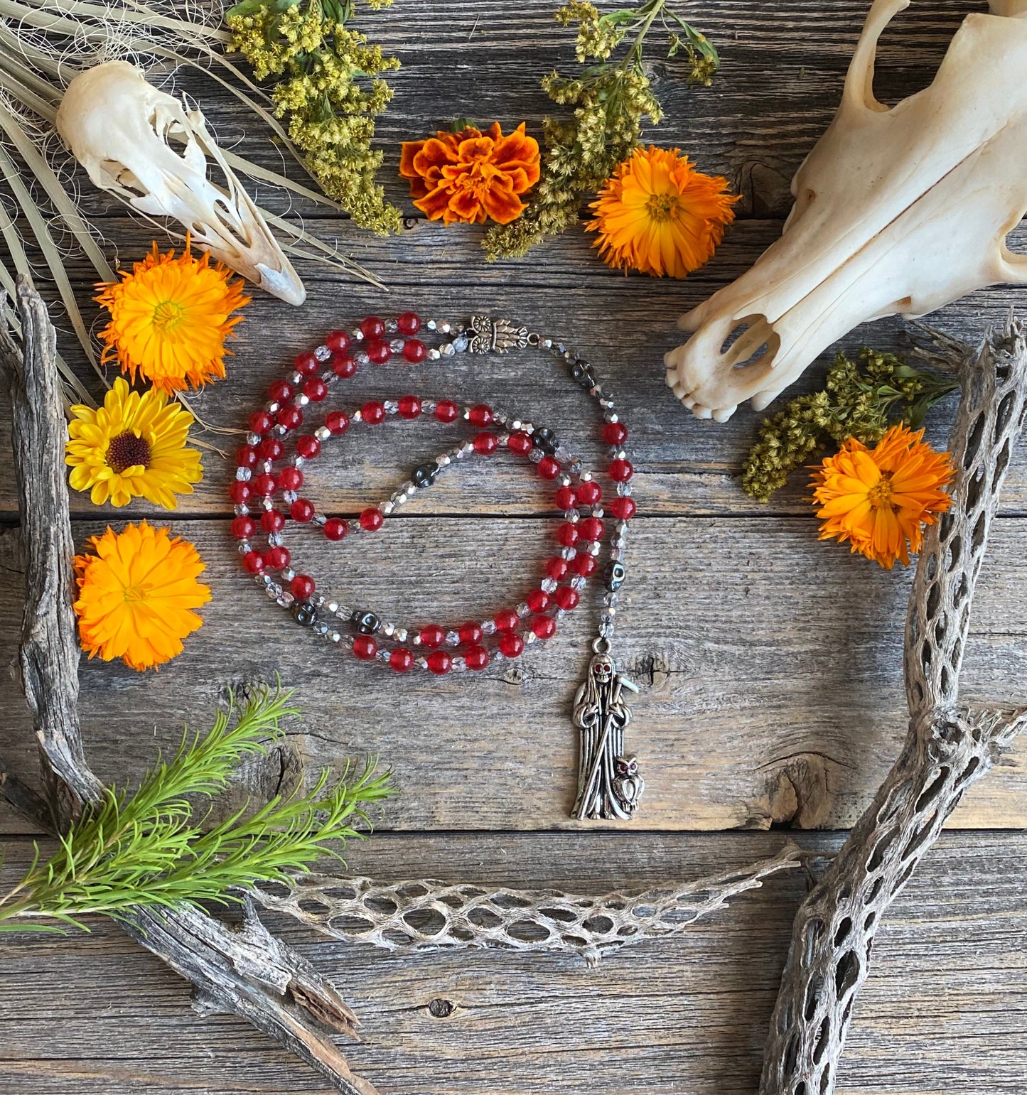 Santa Muerte Roja Rosary de Hilo + Carnelian + Handcrafted + Gemstone + Rosario