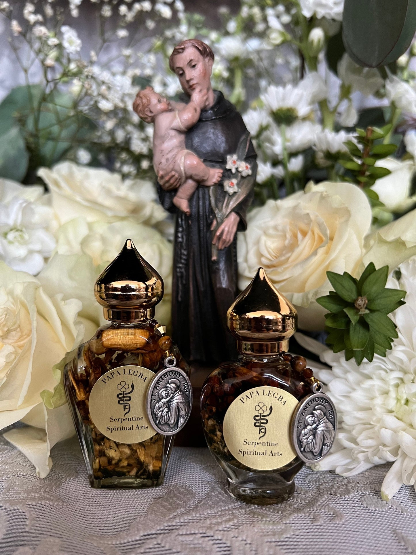 Papa Legba Oil + Open Roads + Protection + Cleansing + Saint Anthony + Medal on Large Bottle Blessed by Pope