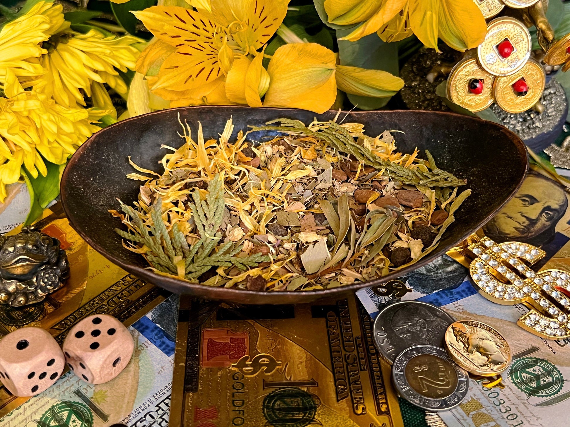 Money Drawing Herbs + Prosperity + Abundance + Jala Dinero + Blessed