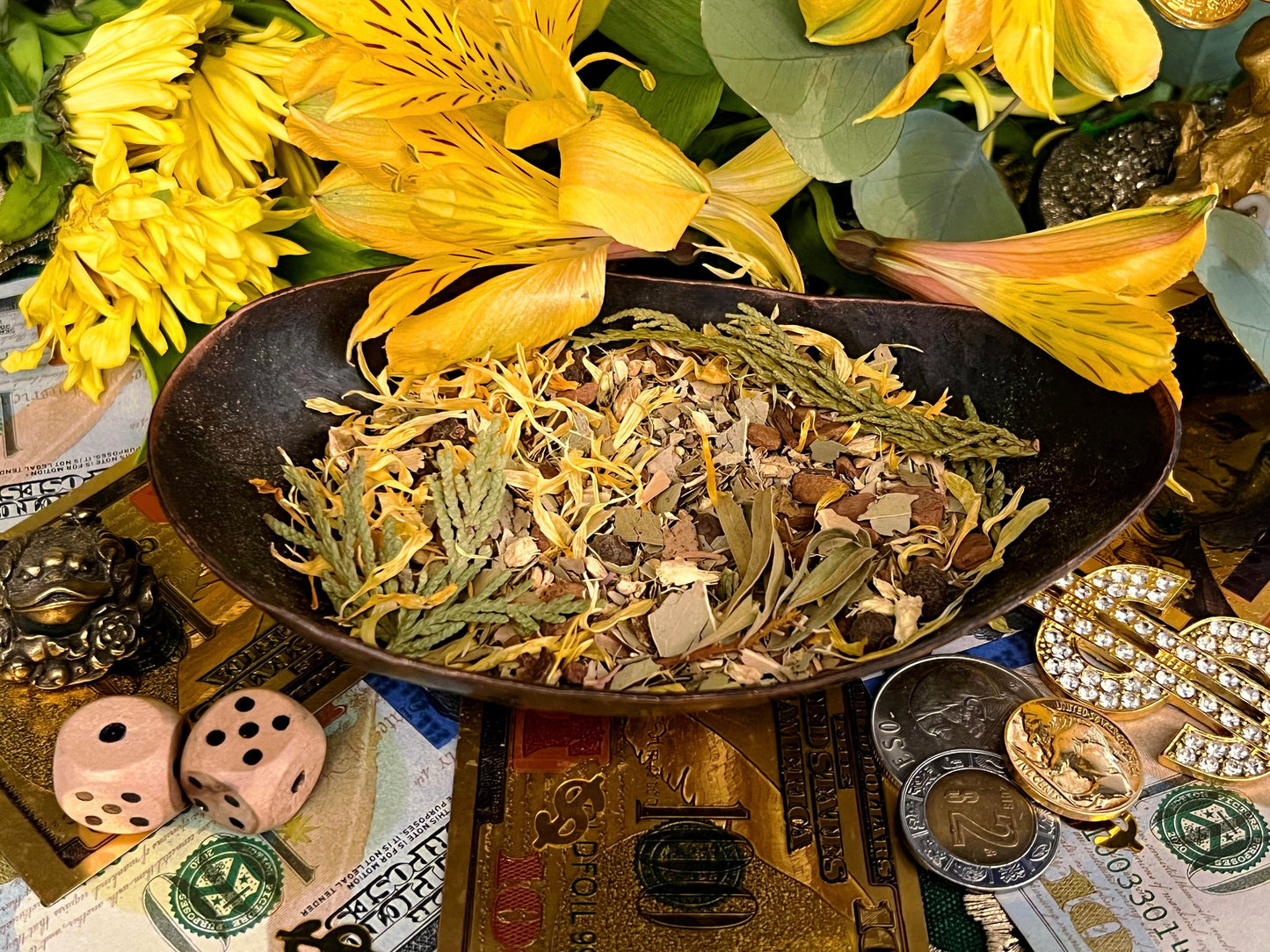 Money Drawing Herbs + Prosperity + Abundance + Jala Dinero + Blessed