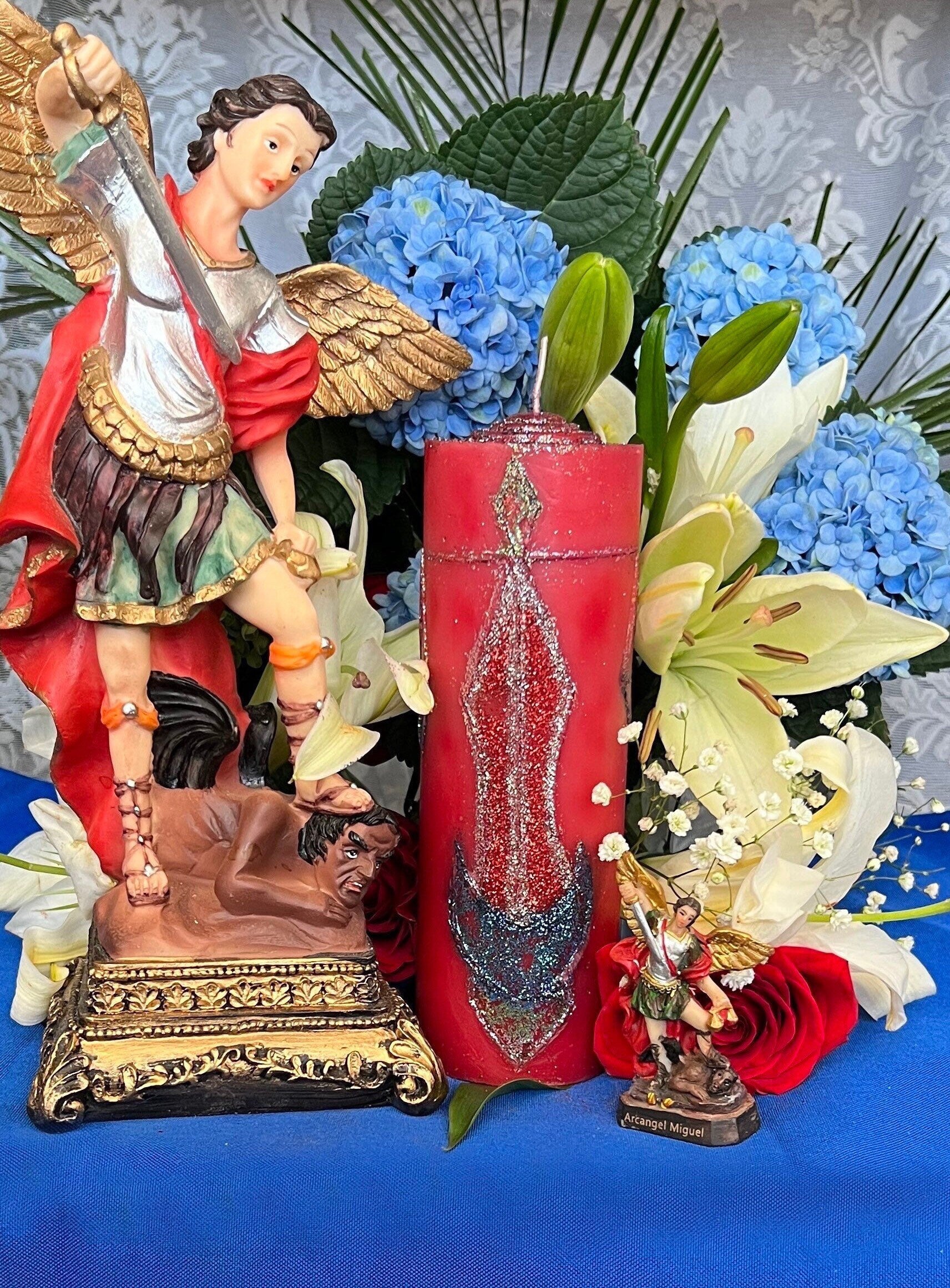 Saint Michael Hand-Carved Candle + Destroy All Evil + Protection & Justice + Fiery Wall of Protection + Archangel Michael