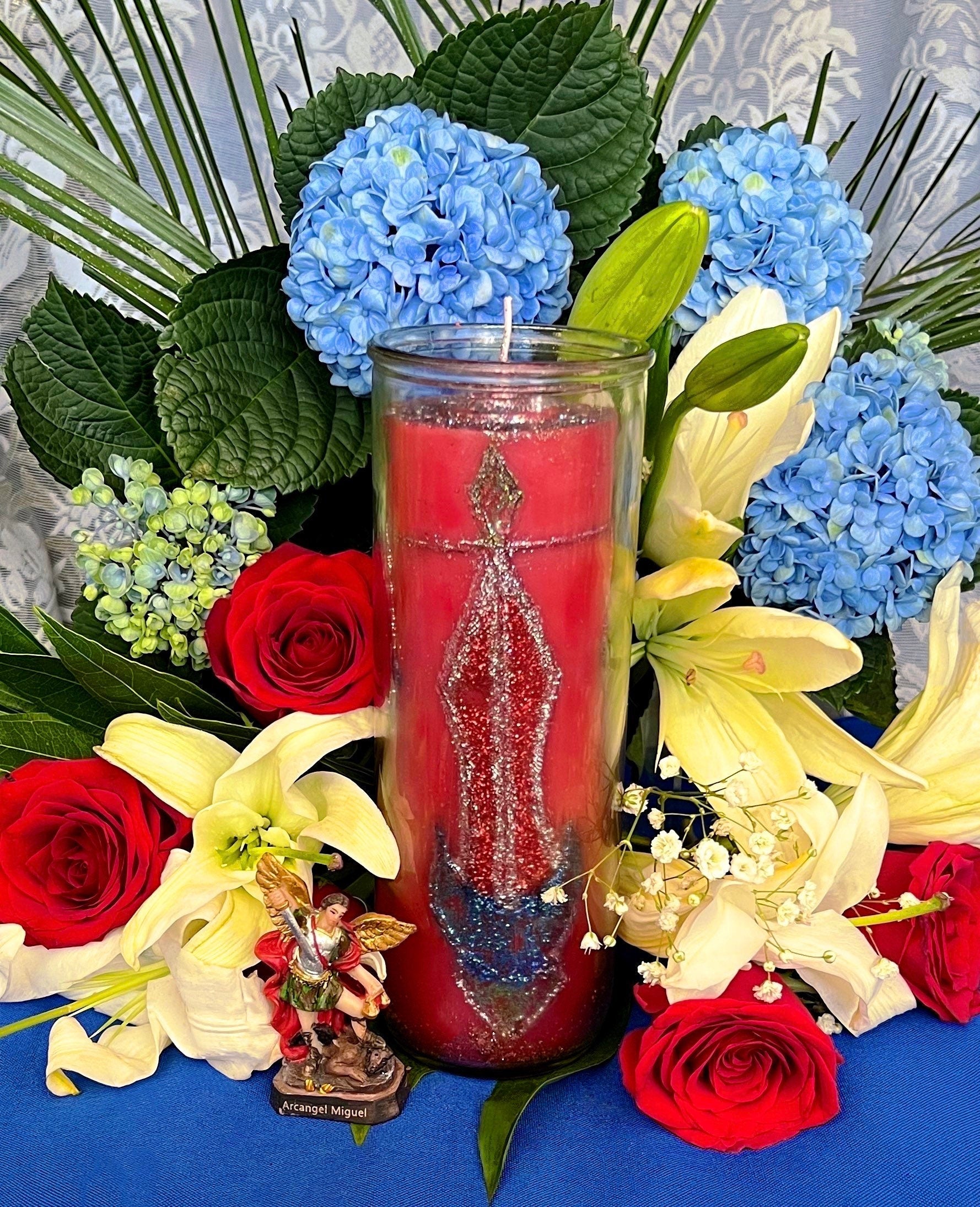 Belie Belcan Hand-Carved Candle + Destroy All Evil + Saint Michael + Protection & Justice + Fiery Wall of Protection