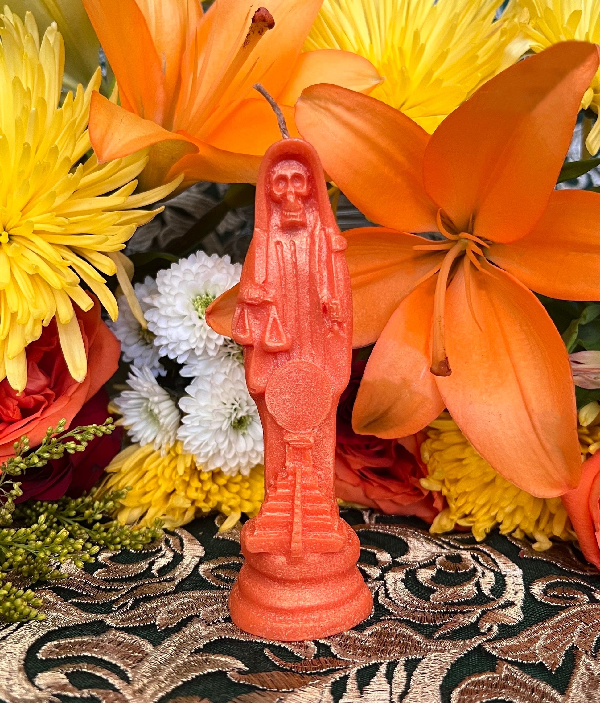 Santa Muerte Naranja Figure Candle + Orange + Domination + Abre Camino + Road Opening