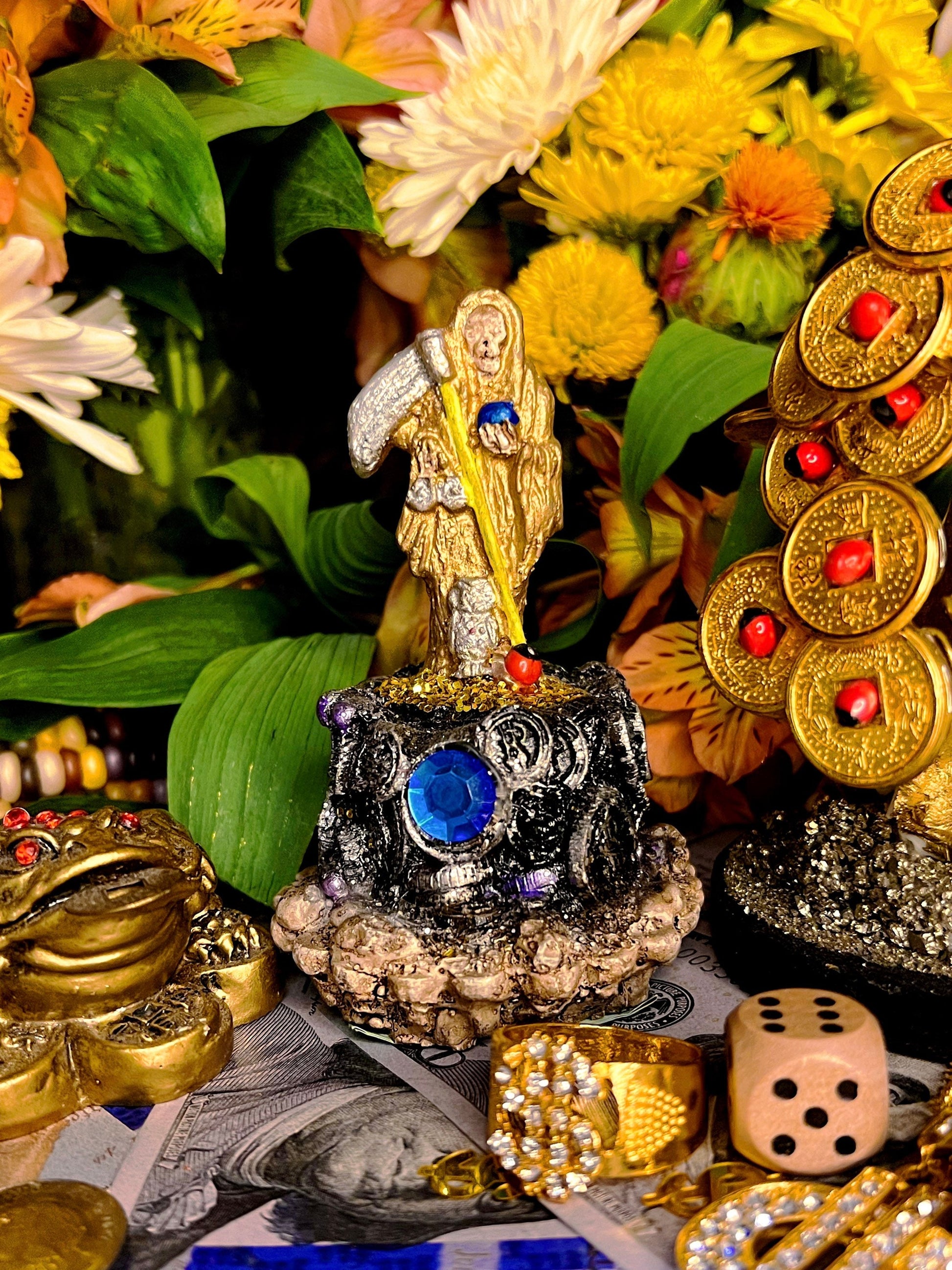 Santa Muerte Statuette Dorada / Oro + Gold + Prosperity + Baptized + Blessed + Fixed + Made in Mexico