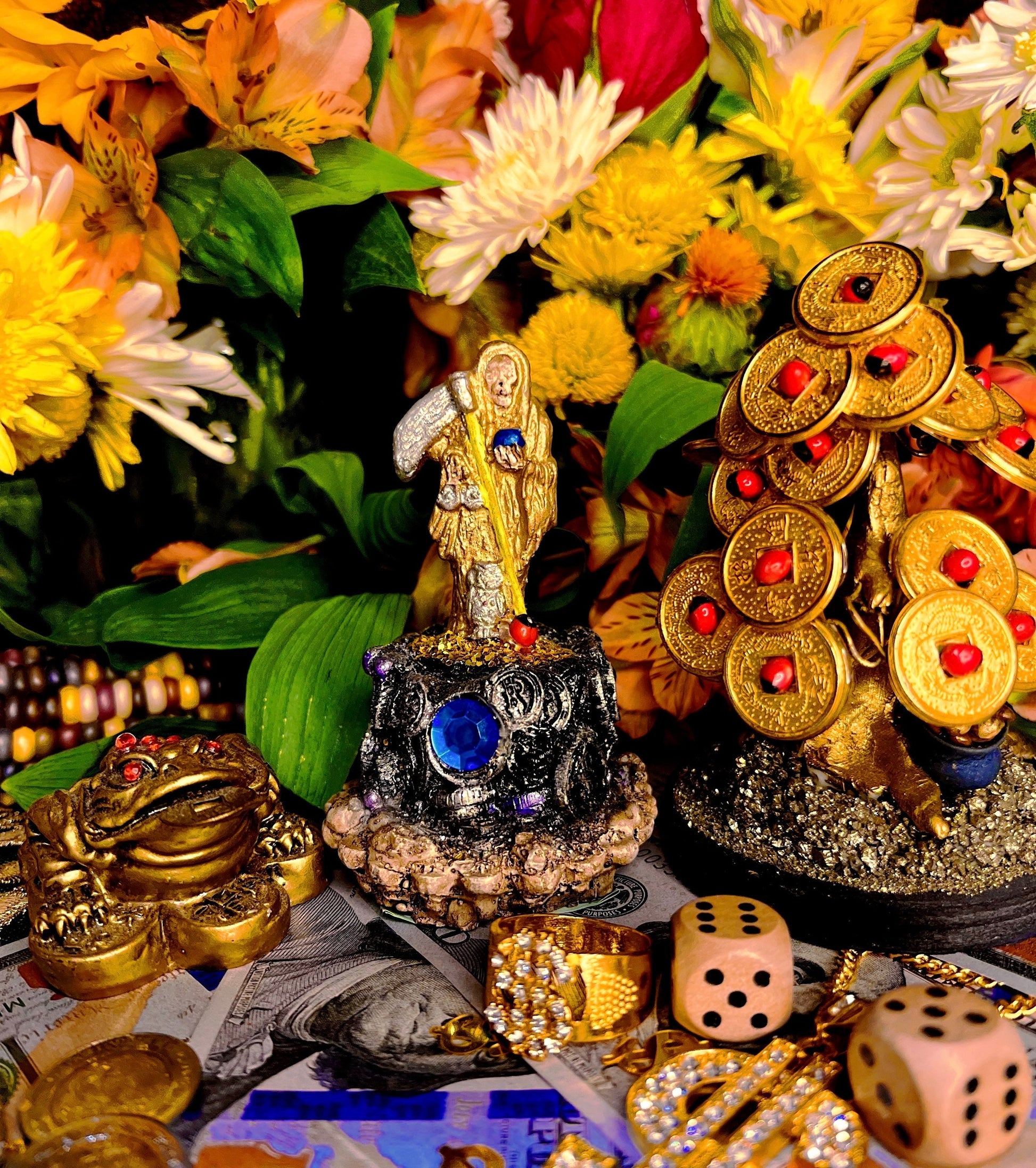 Santa Muerte Statuette Dorada / Oro + Gold + Prosperity + Baptized + Blessed + Fixed + Made in Mexico