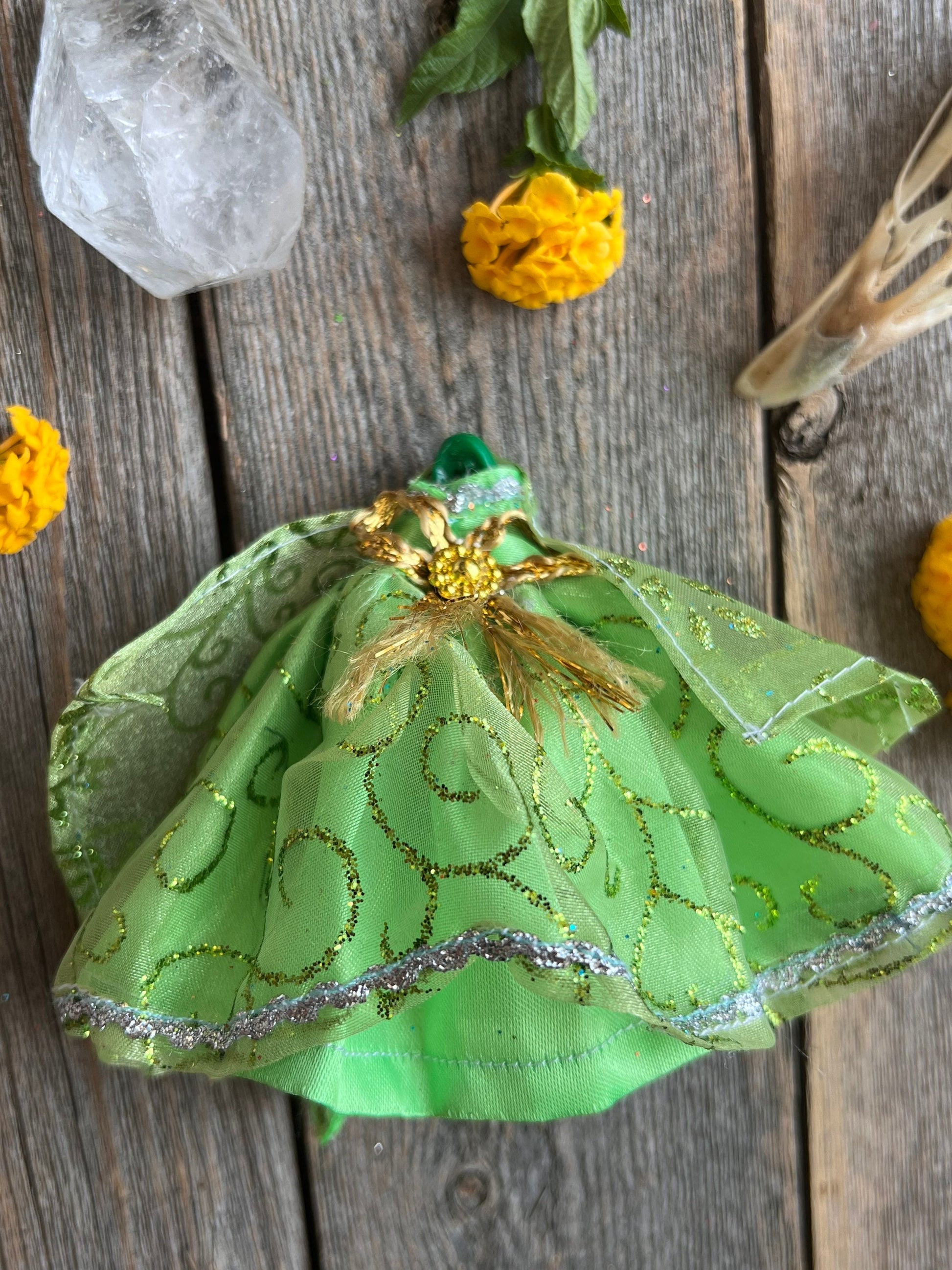 Santa Muerte Verde Statue with Dress + Green + Money + Legal Issues + Justice + Baptized + Fixed + Made in Mexico