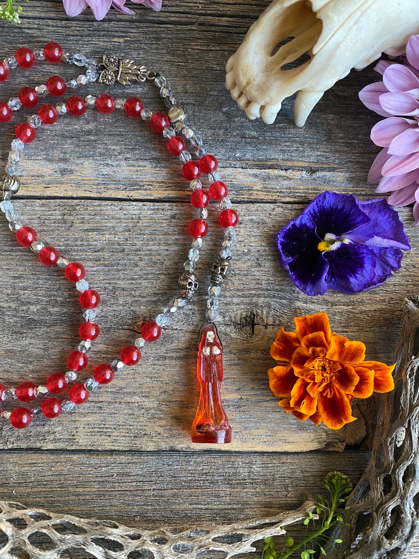 Santa Muerte Roja Rosary de Hilo + Love + Passion + Domination + Money + Gemstone + Carnelian + Blessed + Handcrafted + Rosario