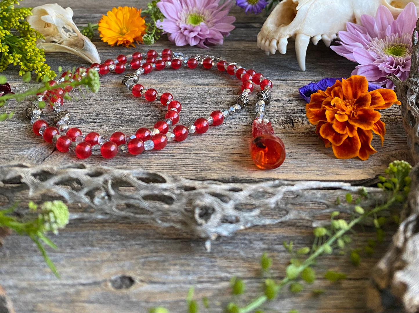 Santa Muerte Roja Rosary de Hilo + Love + Passion + Domination + Money + Gemstone + Carnelian + Blessed + Handcrafted + Rosario