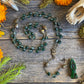 Santa Muerte Verde Rosary + Moss Agate + Green + Money + Legal Issues + Justice + Blessed + Sterling Silver Plated Chain + Handcrafted